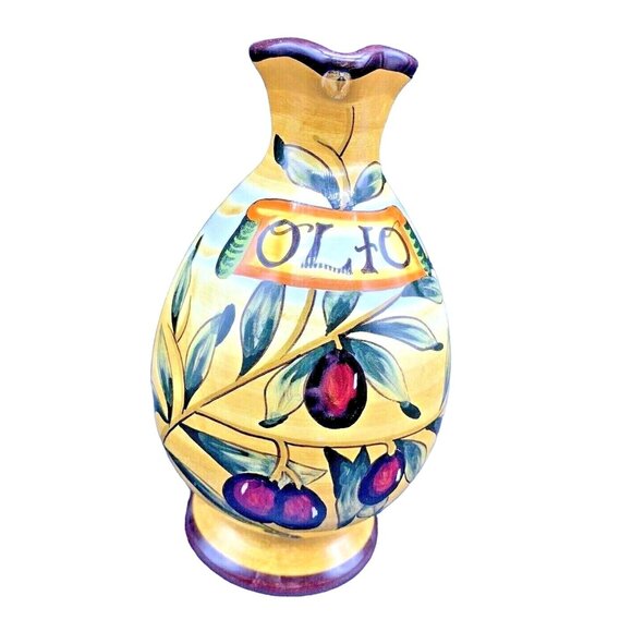 Oil Pitcher Hand Painted Signed CN Montelupo Italy Tuscany Art Pottery Olive - Picture 3 of 8